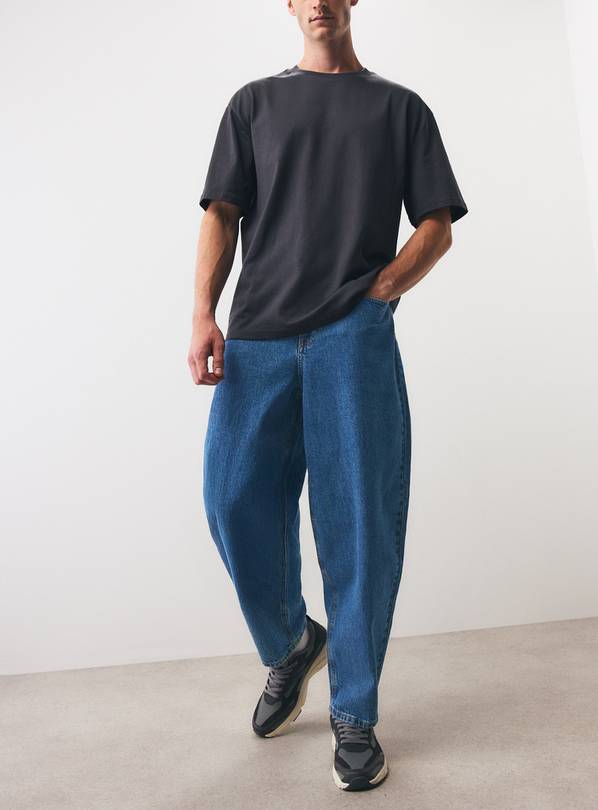 Blue Mid Wash Barrel Leg Jeans 34S